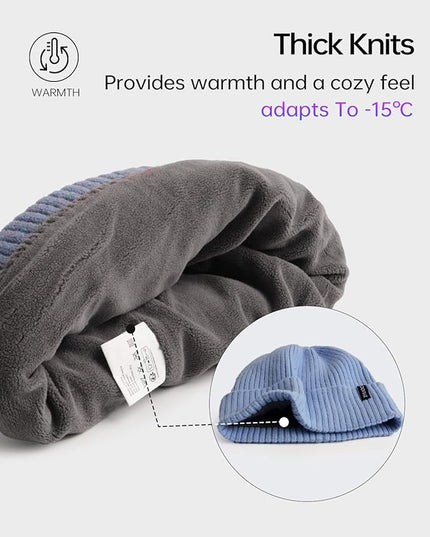 Zylioo Plus Size Fleece Lined Beanie Hat,2XL/XL/L/M/S Thermal Knitted Hat,Winter Warm Lined Snow Hats for Women Men