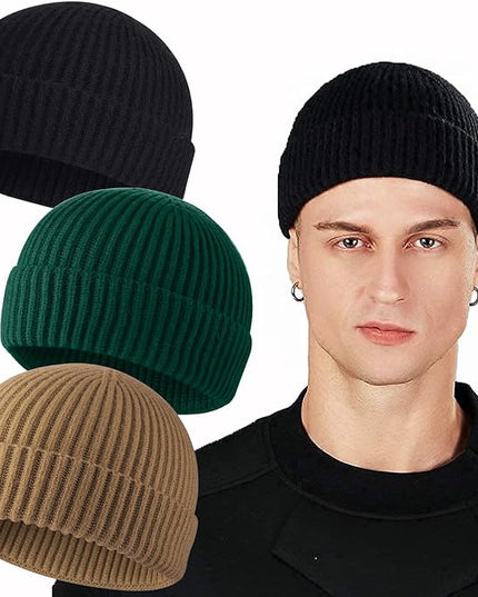 ROYBENS Swag Wool Knit Cuff Short Fisherman Beanie for Men Women, Winter Warm Hats