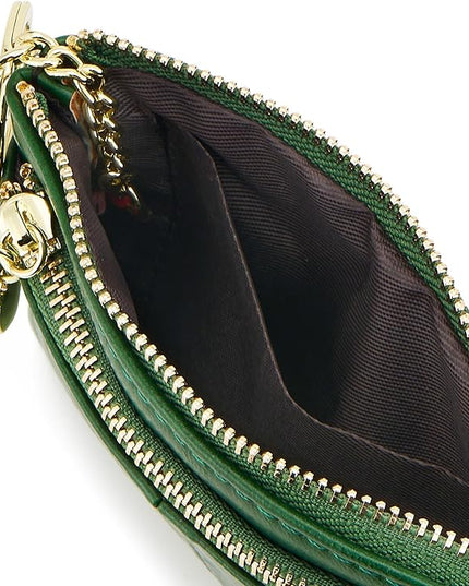 ZOOEASS Women PU Leather Zip Mini Coin Purse With Key Ring Triple Zipper Card Holder Wallet(Green)