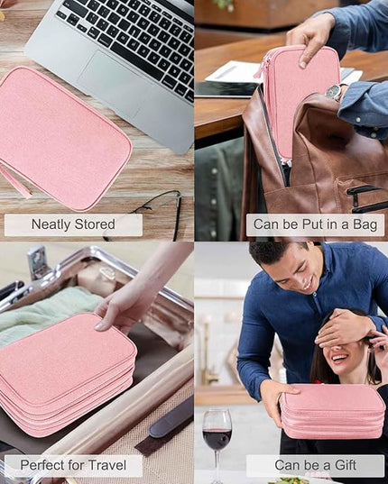 FYY Electronic Organizer, Large Travel Cable Organizer Bag Pouch Electronic Accessories Carry Case Portable Waterproof Double Layers All-in-One Storage Bag for Cable, Cord, Charger, Phone, Pink