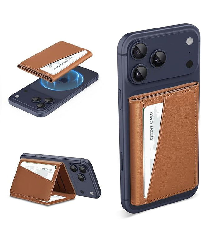 TopMade for MagSafe Wallet, Strongest Magnetic Card Holder for iPhone 17/16/15/14/13/12 Series, Minimalist Leather Trifold Magnetic Wallet for Phone Case, 9 Cards Holder, RFID Blocking, Brown