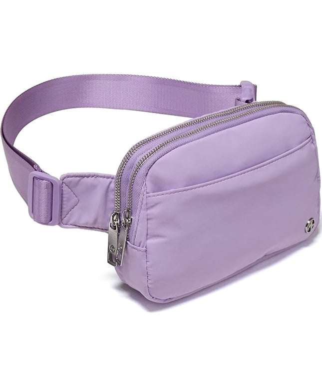 Pander Everywhere Belt Bag for Women, 5 Zipper Pockets Nylon Crossbody Fanny Pack Purse (Lilac Purple).