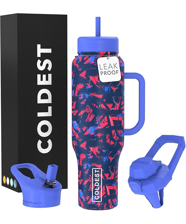Coldest Tumbler with Handle and Straw - 100% Leak Proof Insulated Tumbler with Lid and Straw (3 Lids) - Stainless Steel Tumblers for Women & Men - Cup Holder Friendly Base, 46 oz (Trailblazer)