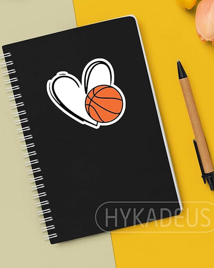 (3Pcs) Basketball Stickers Waterproof Vinyl Basketball Heart Decals for Water Bottle, Tumbler, Laptop, Phone Case, Poster Board, Scrapbooking, Team Players, Coach, 3" x 2.8"