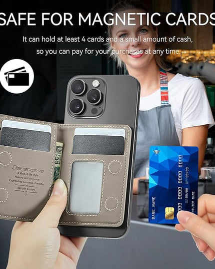 Defencase for Magsafe Wallet Magnetic Card Holder RFID Blocking, PU Leather Minimalist Phone Wallet for MagSafe Phones and Cases for iPhone 17/16/ 15/14/ 13/12/ Pro/Max/Plus/Air, Grey