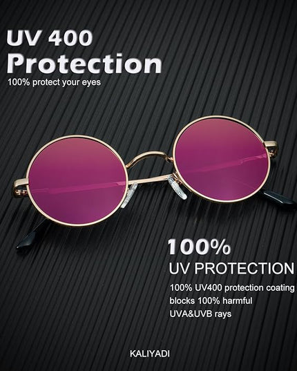 KALIYADI Round Polarized Sunglasses for Men Women Retro Metal Hippie Circle Style Sun Glasses UV Protection