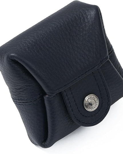 Cockatoo Genuine Leather Coin Pouch Change Holder Mini Snap Pocket Wallet for Men Women (Set of L&S,NAVY BLUE)