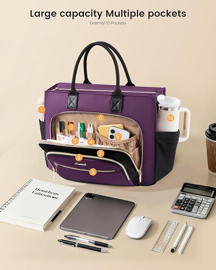 LOVEVOOK Insulated Lunch Bag,2-in-1 Work Tote Bag with Lunch Compartment,Large Capacity Professional Work Bag for Women,15.6 Inch Laptop Bag with Cup Holder for Teacher,Nurse,College,Office,Travel