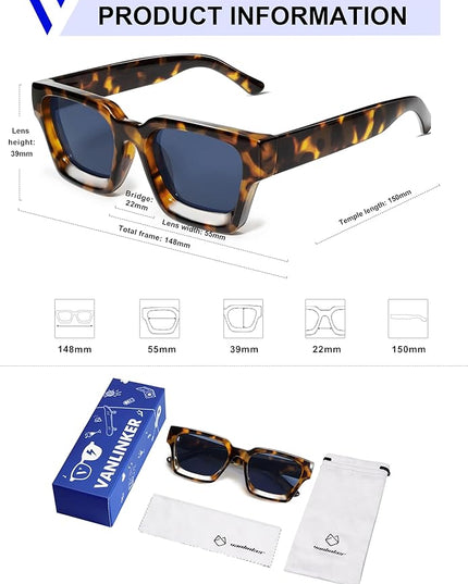 VANLINKER Thick Square Sunglasses for Men Women Retro Chunky Rectangle Shades UV400 Protection VL9731