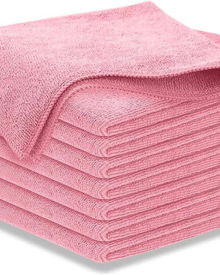 USANOOKS Microfiber Cleaning Cloth Light Pink - 8 Pcs 12.5"x12.5" - High Performance - 1200 Washes, Ultra Absorbent Towels Weave Grime & Liquid for Streak-Free Mirror Shine - Car Washing Cloth