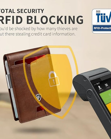 RUNBOX Mens Slim Wallet with Money Clip RFID Blocking Bifold Credit Card Holder for Men with Gift Box