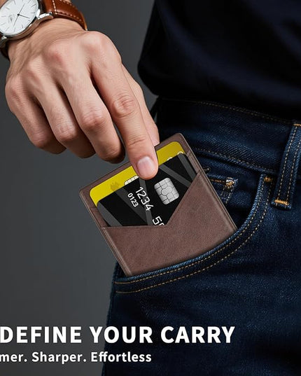 KISUEDZP Wallet for Men Slim RFID Blocking-Metal Smart Pop-Up Credit Card Holder with 2 ID Windows, Holds 8-10 Cards,Bifold Minimalist Front Pocket Wallet & Money Clip,Men's accessories (Coffee)