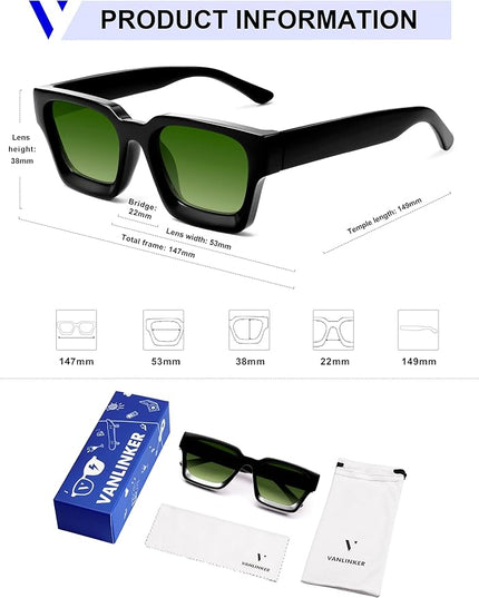 VANLINKER Thick Square Sunglasses for Men Women Retro Chunky Rectangle Shades UV400 Protection VL9731