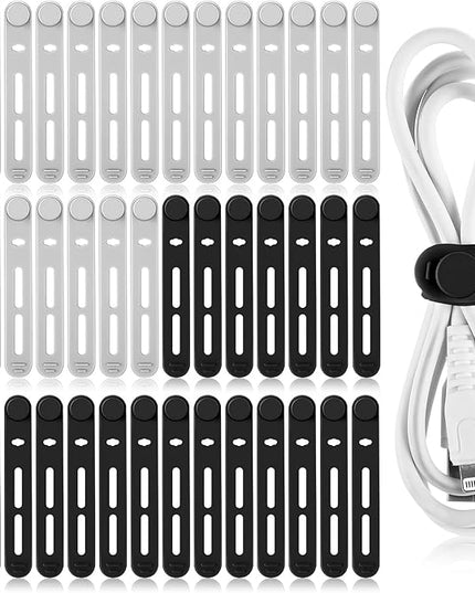 42 Pcs Silicone Cable Ties Reusable Cord Straps Multipurpose Elastic Cable Organizer for Bundling Fastening Earphone Phone Charger Home Office School(Black, Gray,3.15 Inch)