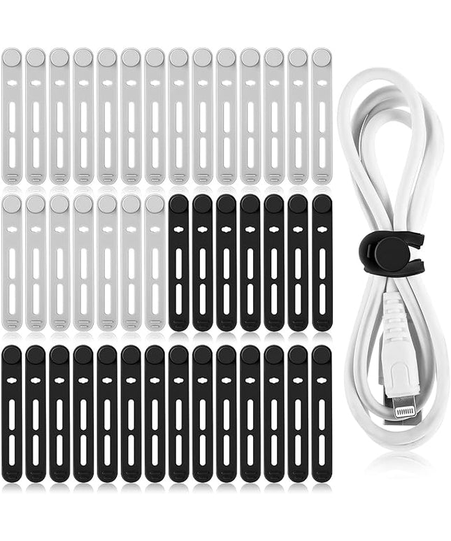 42 Pcs Silicone Cable Ties Reusable Cord Straps Multipurpose Elastic Cable Organizer for Bundling Fastening Earphone Phone Charger Home Office School(Black, Gray,3.15 Inch)