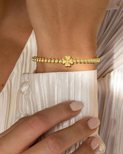 Gold Bracelets for Women 14K Gold Beaded Bracelets Stackable Bracelets for Women Gold Charm Bracelet Non Tarnish Gold Jewelry for Women Trendy