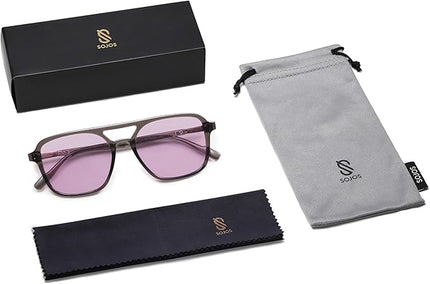 SOJOS Retro Aviator Sunglasses for Women Men,Trendy Rectangle Womens Mens Shades Sun Glasses SJ2202