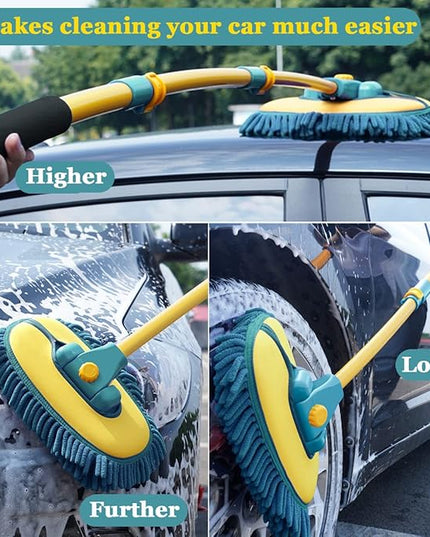 Car Wash Brush with Long Handle,Car Wash Mop Mitt with 1 Replacement Head , Extension Pole Car Brush Cleaning Kit for Cars Trucks