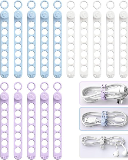 ORICO Silicone Cable Ties, Data Cable Organizer Reusable with Locking Buckle Design, High Elasticity Cord Wraps for Earphone, Phone Charger, Adjustable Fastening Cable Straps Colorful (18Pcs)