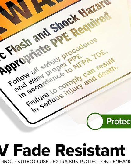 Warning Arc Flash And Shock Hazard Appropriate PPE Required Sign, 10x7 Inches, 4 Mil Vinyl Decal Stickers Weather Resistant, Made in USA by My Sign Center