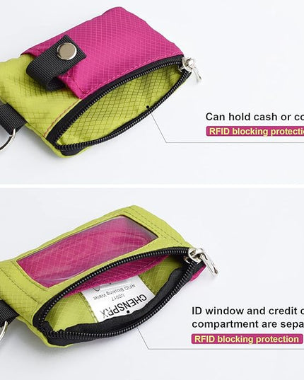 Minimalist RFID Blocking Small Wallet with ID Window,WaterResistant Zip Id Case Wallet with Lanyard Keychain for Cards,Cash,Travel,Women,Men