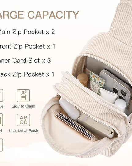 Viverte Small Corduroy Sling Bag Initial Crossbody Bag Fanny Pack for Girls Personalized Birthday Gifts for Teen Girls Gifts