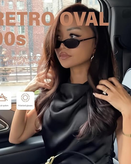 KUGUAOK Retro Oval Sunglasses for Women 90s Design Small Cat Eye Sun Glasses UV Protection Y2k Trendy Narrow Shades