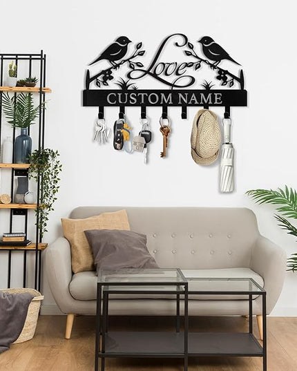 Personalized Key Holder for Wall, Bird Key Holder Wall Mount Customized, Metal Key Organizer Wall Decorative, Wedding Housewarming Gift, Key Rack Holder Wall Mount for Kitchen, Hallway, Doorway