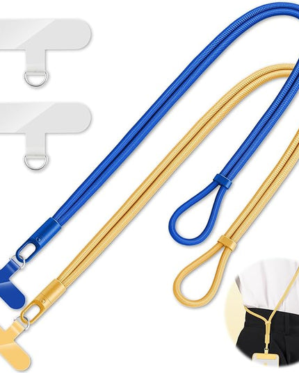 2 Pack Phone Lanyard,2×Phone crossbody strap,4×Tether Tabs,Universal Cell Phone Multifuctional Patch Polyester Lanyards,Cell Phone Lanyards for Women and Men(blue+yellow)