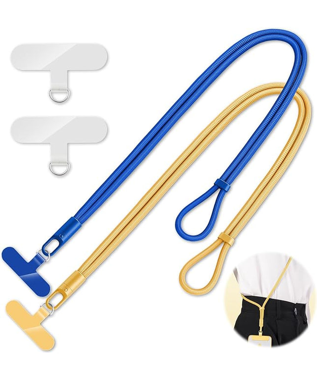 2 Pack Phone Lanyard,2×Phone crossbody strap,4×Tether Tabs,Universal Cell Phone Multifuctional Patch Polyester Lanyards,Cell Phone Lanyards for Women and Men(blue+yellow)
