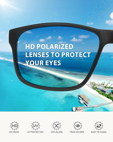 Polarized Sunglasses for Men Womens, Lightweight Mens Sunglasses UV Protection, Black Square Sun Glasses Driving Fishing Golf, Matte Black/Gray Lens