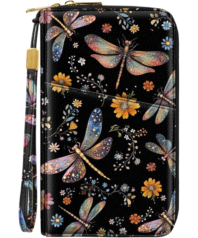 Family Passport Holder Wallet RFID Blocking Document Organizer PU Leather Mulit-purpose Travel Wallet Credit Cards Case for Women Men, Dragonfly