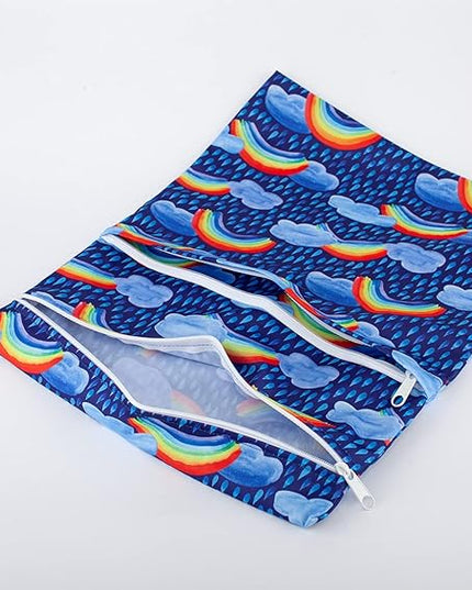 Medium Wet Dry Bag Baby Cloth Diaper Nappy Insert Bag Reusable Washable (Rainbow Rain)
