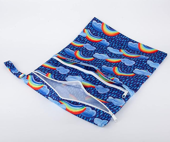 Medium Wet Dry Bag Baby Cloth Diaper Nappy Insert Bag Reusable Washable (Rainbow Rain)