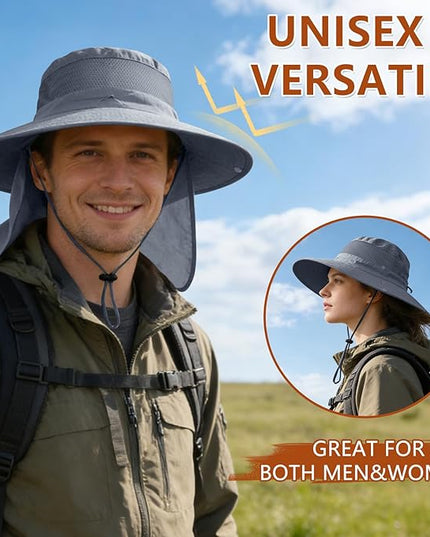 ZOORON Sun Hats for Men Women Fishing Hat with Neck Flap,UPF 50+ Sun Hat Waterproof Wide Brim Bucket Hats for Safari Hiking