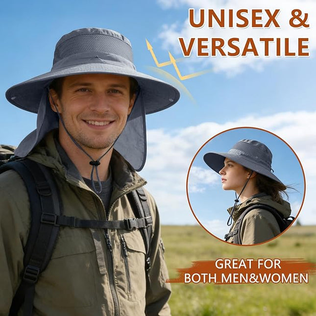 ZOORON Sun Hats for Men Women Fishing Hat with Neck Flap,UPF 50+ Sun Hat Waterproof Wide Brim Bucket Hats for Safari Hiking