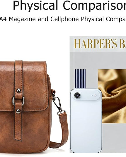 myfriday Vintage Crossbody Phone Bag for Women, Small PU Leather Shoulder Purse and Handbag with Tassel&Rivet Decoration