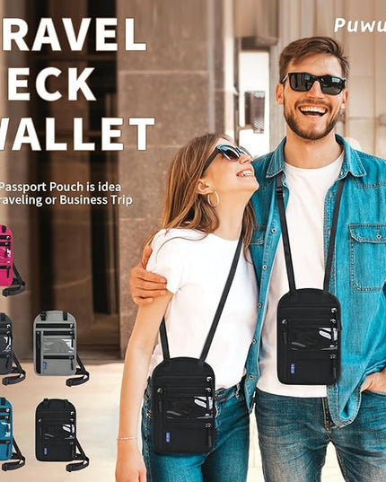 Passport Holder for Travel, RFID Travel Pouch Neck Wallet, Waterproof Passport Wallet for Women and Men, Black