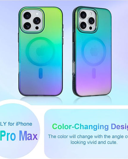 Aesthetic Case for iPhone 16 Pro Max Case for Women Girls [Compatible with Magsafe] Cute Girly Trendy Glitter Sparkly Rainbow Magnetic Protective Phone Cover, Matte Iridescent Blue & Green