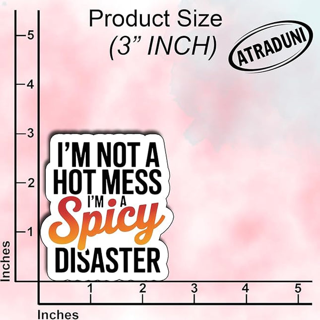 (3Pcs) I’m Not A Hot Mess I’m A Spicy Disaster Sticker Funny Quote Vinyl Waterproof Decal for Laptop Water Bottle Phone Journal Humorous Sarcastic Stickers for Women Adults Coworkers Size 3" x 2,6"