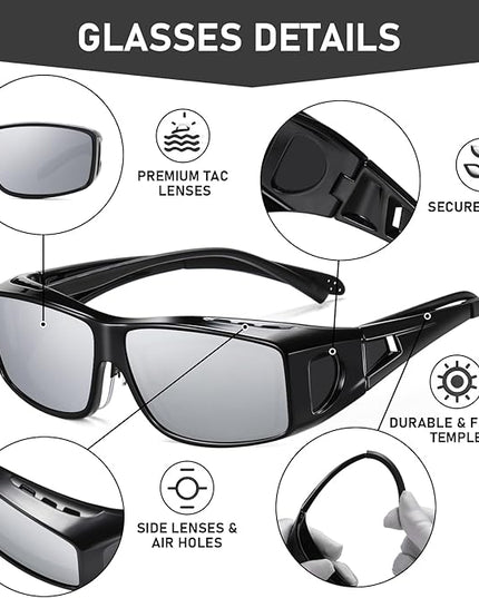 Wzerry Sunglasses Fit Over Glasses Polarized for Men Women, Wrap-Around Glasses UV400 Protection for Driving and Outdoor