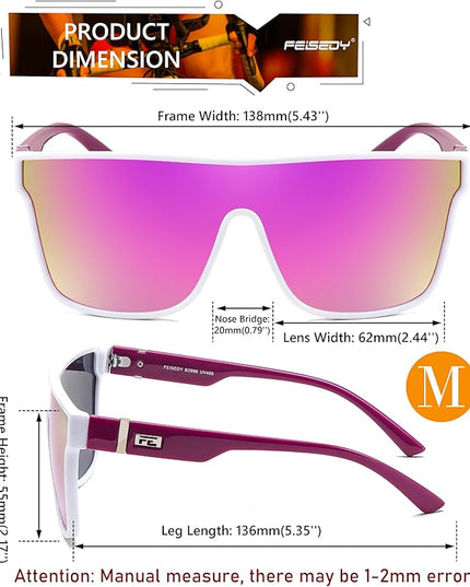 FEISEDY Sunglasses for Women Men, Fashion Mirrored Single Lens, Driving Beach Sunnies UV400 Shades B2996
