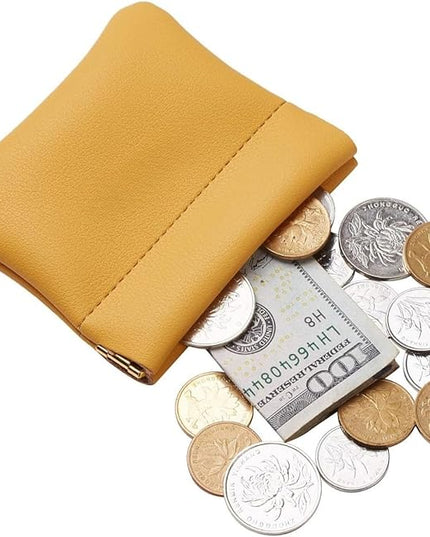 ZYLOXAR Squeeze Coin Purse Genuine Leather Wallet Compact Change Holder Travel Pouch for Women Gift Box (Yellow)
