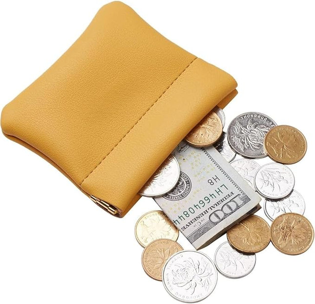 ZYLOXAR Squeeze Coin Purse Genuine Leather Wallet Compact Change Holder Travel Pouch for Women Gift Box (Yellow)