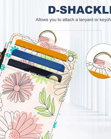 Slim Wallet Credit Card Holder, Line Flower, RFID Wallet Women Cute Small Front Pocket Wallet With Zipper, PU Leather Thin travel RFID Blocking Card Case ID Window,Ladies Gifts
