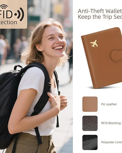 ZOPPEN Rfid Passport Holder for Travel, Passport Cover Wallet Case Travel Essentials Document Organizer, Card Holder Travel Wallet Womens Men, Brown