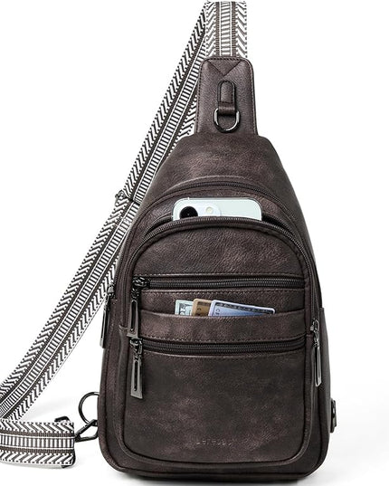 Sling Bag for Women Crossbody Fanny Pack Sling Purse Backpack Vegan Leather Travel Cross Over Shoulder Bag Coffee