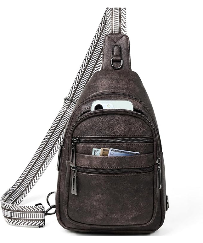 Sling Bag for Women Crossbody Fanny Pack Sling Purse Backpack Vegan Leather Travel Cross Over Shoulder Bag Coffee