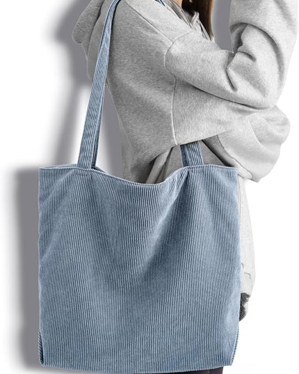 Iioscre Corduroy Tote Bag for Women,Hobo HandBags with Zipper,Large Capacity Casual Shoulder Handbags with Inner Pockets