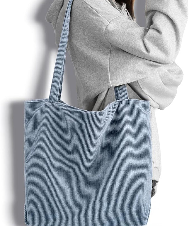 Iioscre Corduroy Tote Bag for Women,Hobo HandBags with Zipper,Large Capacity Casual Shoulder Handbags with Inner Pockets